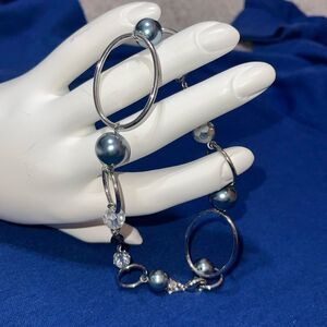 LIA SOPHIA Bracelet Alpine Cut Crystal Gray Faux Pearl Long Beaded